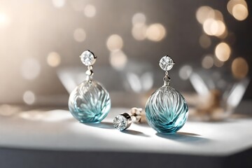 silver earrings with diamonds - obrazy, fototapety, plakaty