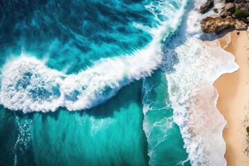 Aerial view of beautiful beach with turquoise water and white sand