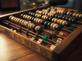 A Traditional Abacus With Digital Numbers Representing The Blend Of Traditional And Modern Finance - obrazy, fototapety, plakaty