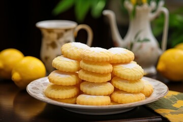 Sweet Lemon cheese cookies. Sugar pastry. Generate Ai