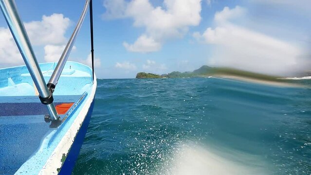Motor speedboat exploring tropical islands