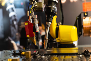 Automatic welding robot in a modern factory in operation