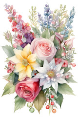 Festive Flora: Pretty Bouquet of Christmas Flowers. watercolor illustration. generative AI