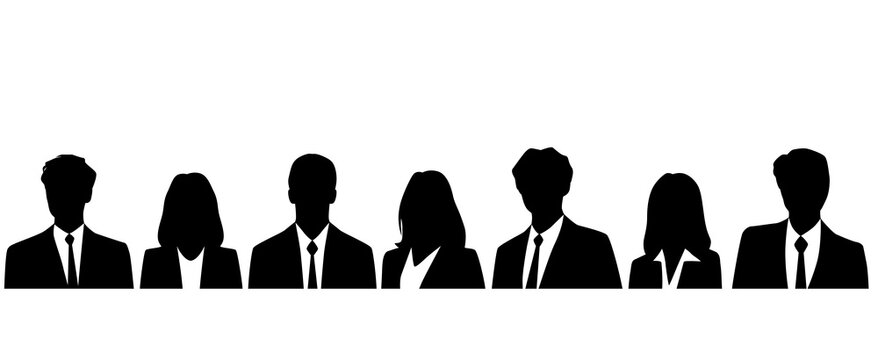 Set silhouettes of man and woman, business profile avatar,  group people, black color, isolated on white background
