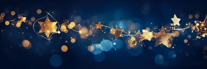 Christmas and new year 2024 decoration on the blue vintage background golden stars comeliness - obrazy, fototapety, plakaty