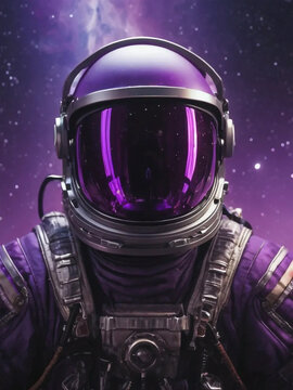 Astronaut front view on purple space background. Space, future, and abstraction
