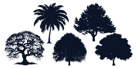Different types of trees silhouettes vector