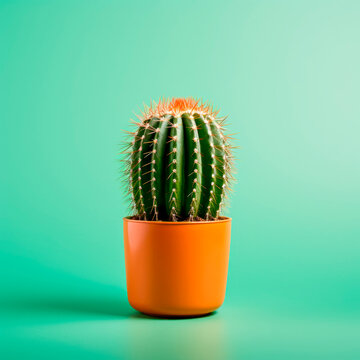 
A cactus in a pot on a blue background. Minimalism. 