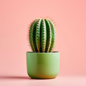 A cactus in a pot on a pink background. Minimalism. 