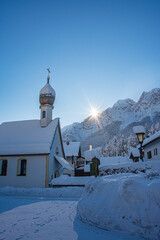 wintertime in small german village covered with snow Garmish-Partenkirchen