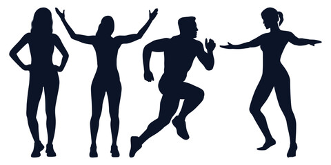 Collection of Running Man and woman silhouettes in different poses