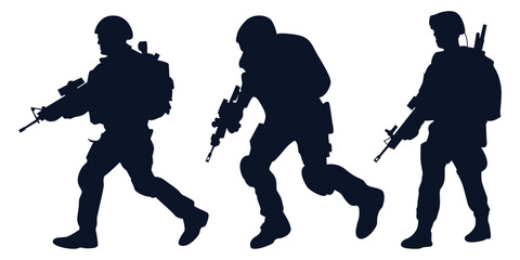 Soldier or army with gun silhouettes vector