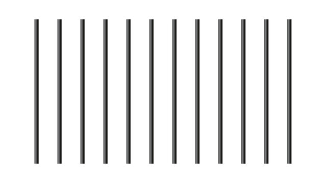 Metal prison bars isolated on transparent background. Jail cage, prison iron fence illustration.