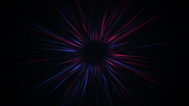 Abstract red and blue thin lines tunnel on a dark background. 4k video animation with seamless loop.