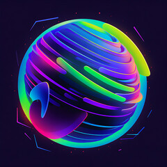 Vibrant Neon Ball Illustration with Hand-Drawn Lines and Glowing Accents