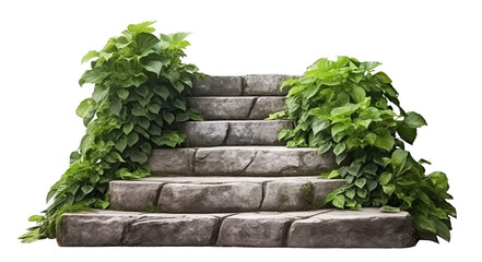 Stone steps surrounded by lush greenery, cut out - Powered by Adobe