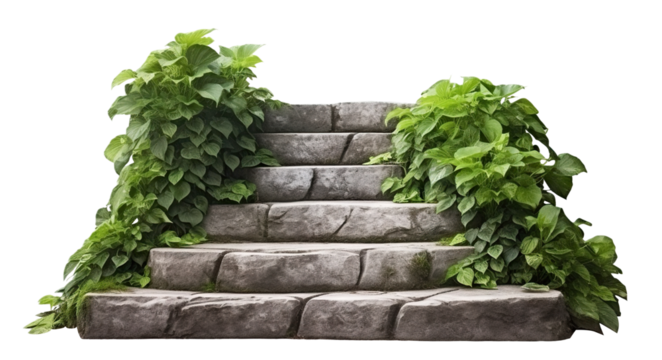 Stone steps surrounded by lush greenery, cut out