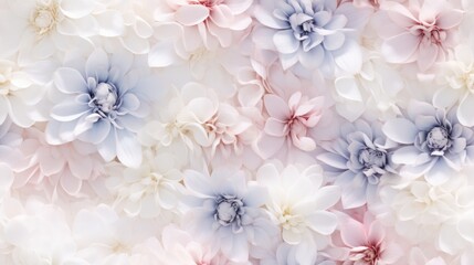  a close up of a bunch of flowers on a white and blue background with pink and white flowers in the center.
