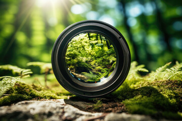 Camera lens with lense reflections - obrazy, fototapety, plakaty