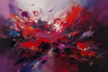 With its appealing shades of purple and red seamlessly blending in a painterly style, the canvas background evokes a lively atmosphere, full of dynamism and the unexpected.