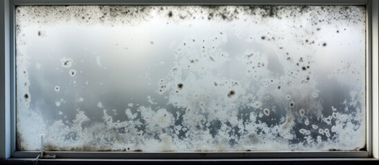 Cleaning dirty window frames before condensation with black mold from the interior in winter.