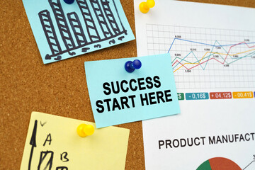 Business charts and stickers with the inscription hang on the board - SUCCESS START HERE