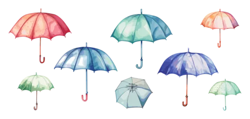 Fotobehang Isolated watercolor umbrellas canes. Rainy day colorful accessories, umbrella decorative icons. Fashion weather elements, vector collection © LadadikArt