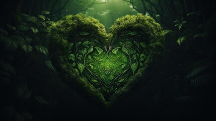 a heart shaped tree in the middle of a forest filled with lots of green plants and trees in the shape of a heart.