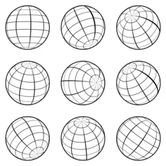 Fotobehang Collection of outline earth globes. Monochrome globe icon © Ancala
