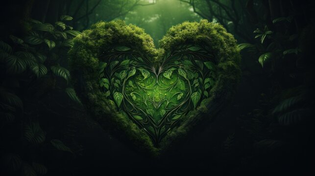 a heart shaped tree in the middle of a forest filled with lots of green plants and trees in the shape of a heart.