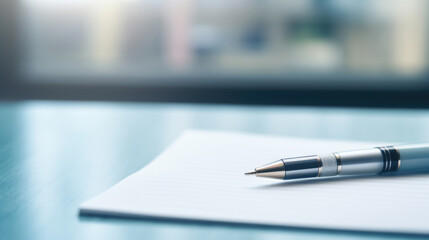 Pen lying on a contract or application form, wide angle view.