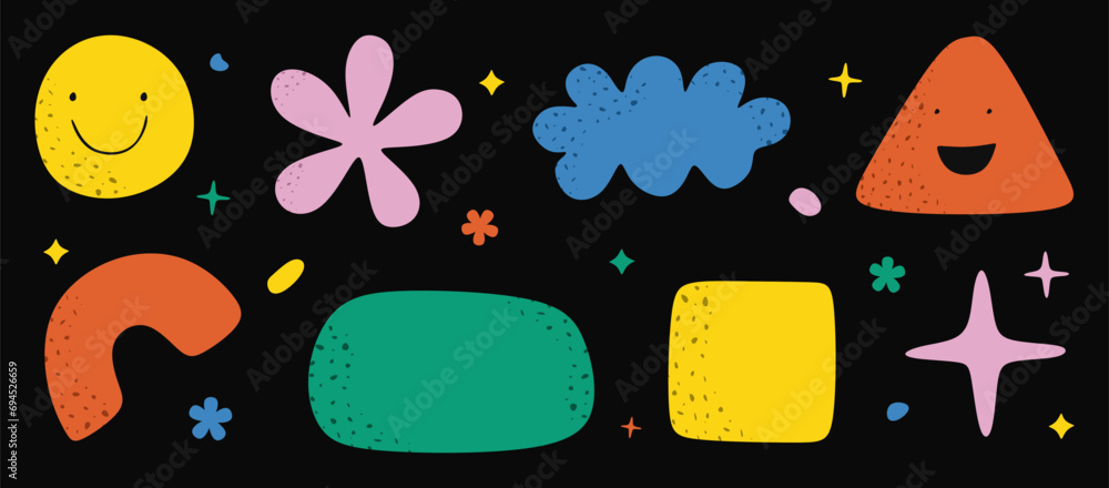 Poster set of abstract shapes sticker pack. brutalist shapes collection in minimal style. trendy colorful p