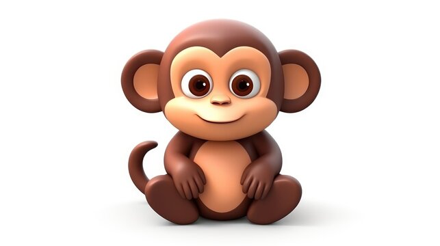 Monkey character 3d cute animal isolated on white background