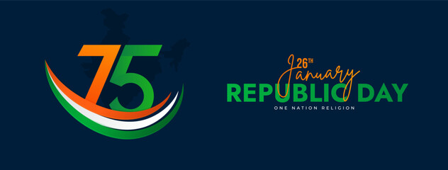 75th Indian Republic Day, 26 January Celebration Social Media Post, Web Benner, Status Wishes