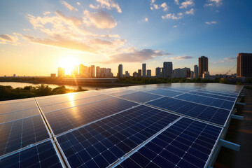 Solar cell panels with a sky background