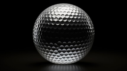 Metallic silver golf ball dark black background