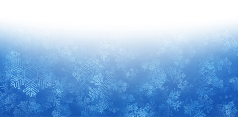 Blue gradient winter background with detailed snowflakes.