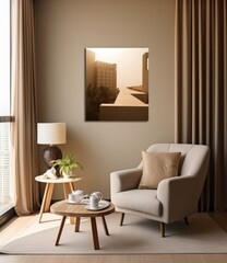 living room with sofa, chair, coffee table and lamp