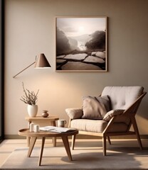 living room with sofa, chair, coffee table and lamp