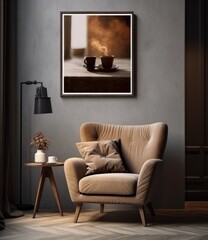 living room with sofa, chair, coffee table and lamp