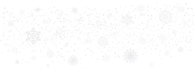 Fotobehang Seamless realistic falling snow and snowflakes isolated on transparent background. Christmas card snowfall border. Vector illustration  © Olga Tsikarishvili