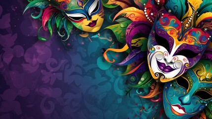 A vivid carnival background filled with lively colors, masks, and festive flair