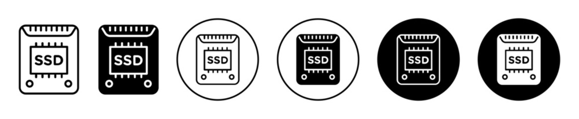 SSD drive icon. Solid State Drive in computer for data information storage and transfer with speed in gigabyte symbol set logo. removable and portable hard disc hdd or ssd sata flsh drive vector sign