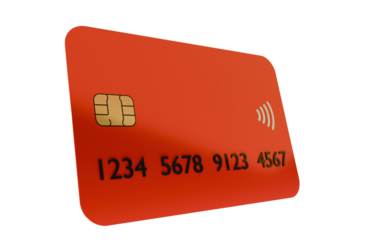 Red Contactless Credit Card with Chip and Embossed Numbers. 3D renedr.