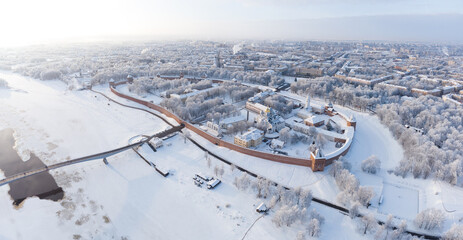 Fototapeta na wymiar Veliky Novgorod (Great Novgorod), Russia. Panorama of ancient Kremlin fortress in historical center.