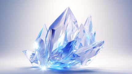  a close up of a blue crystal object on a white background with a light reflection on the bottom of the image.