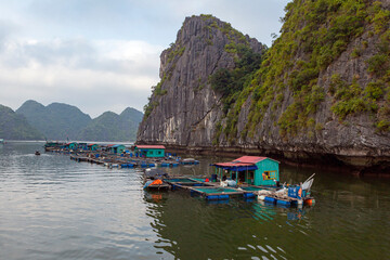 Floating fishing village in Halong Bay, Vietnam, Southeast Asia..
