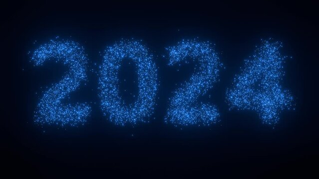 2024 blau funkelnde glitzernde Jahreszahl, exklusiv, leuchtend, Silvester, Jahreswechsel, Kalender, Neujahr, Datum, Feuerwerk