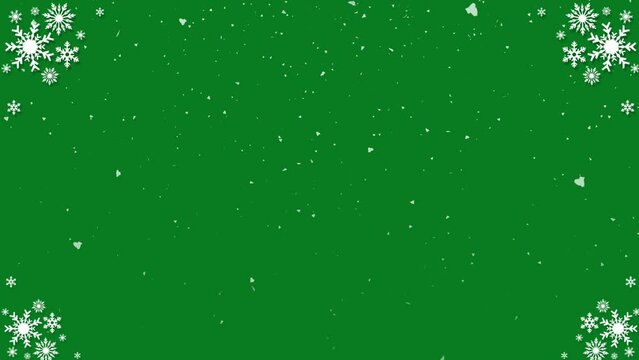 Big snowflakes frame on a green screen. Christmas and New Year snowflakes frame. Snowflakes frame with key color.
