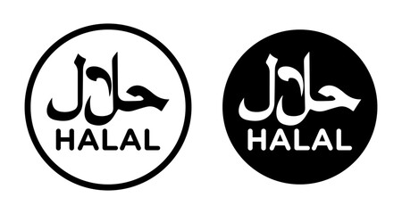 Halal food vector icon set. 100% halal certified stamp vector illustration for Ui designs.